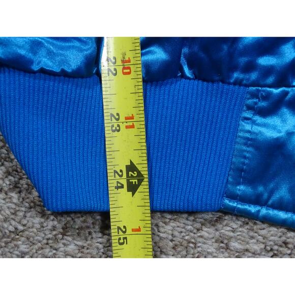 Vintage 90s Westark Blank Blue Satin Bomber Jacket, Size 2XL Distressed Fading - Picture 9 of 12
